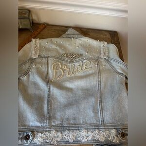 Embellished Custom Bride Rhinestone Denim Jacket size small